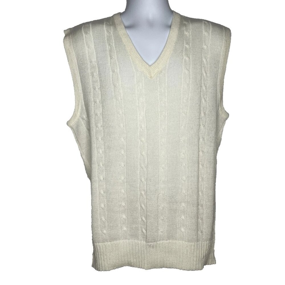 Vintage 70s/80s Campus Cream Ivory Cable Knit Pullover Sweater Vest